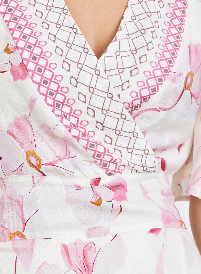 Styli Women Pink Floral Short Sleeves A-Line Maxi Dress - Image 3